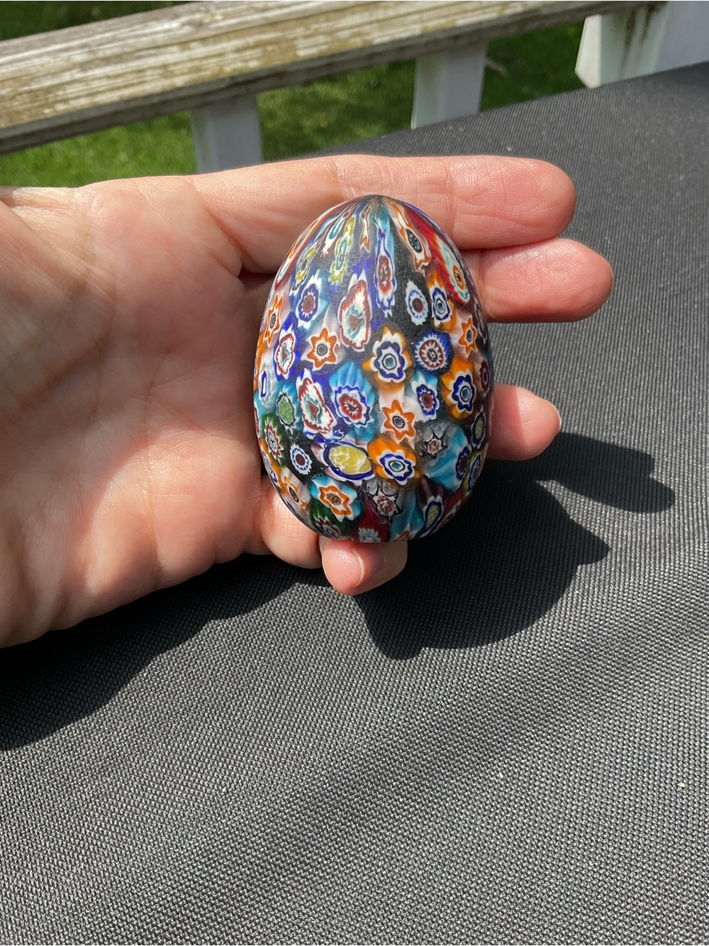Venetian Murano Millefiori Glass Cane Egg Paperweight